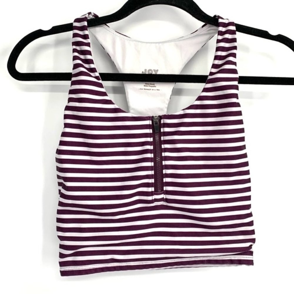 JOY LAB Striped Crop Sports Bra Zip Racerback XS